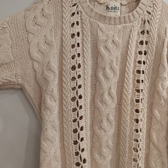 FOR LOVE & LEMONS KNITZ Wythe Bell Sleeve Sweater L Oversized Loose Weave Cream - Picture 7 of 14